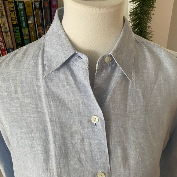 Vtg Y2K Liz Sport Blue 100% Linen Boyfriend Style Oversized Button Down Top Sz S - Picture 2 of 6
